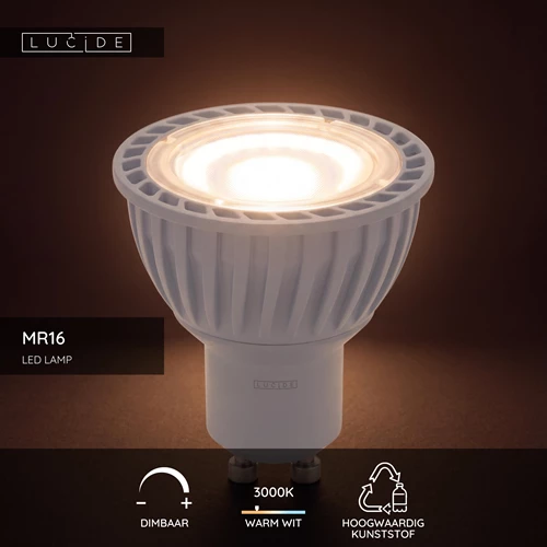 Lucide MR16 - Led lamp - Ø 5 cm - LED Dimb. - GU10 (MR16) - 1x5W 3000K - Wit - USP